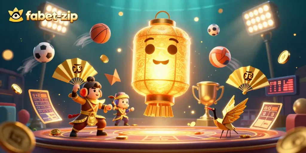 Experience thrilling betting dynamics in a vibrant fabet-zip sports casino scene featuring winning spirit symbols.