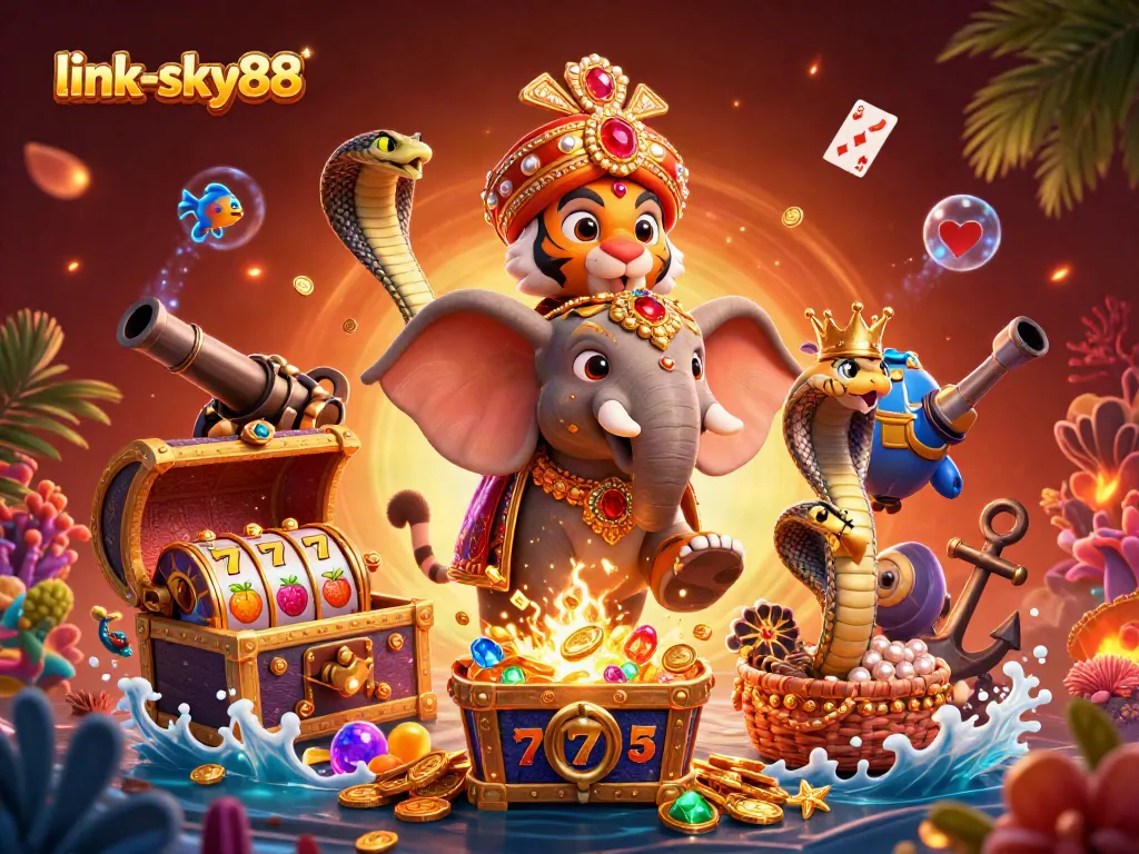 Experience excitement with link-sky88's vibrant casino scene featuring dynamic slot elements.