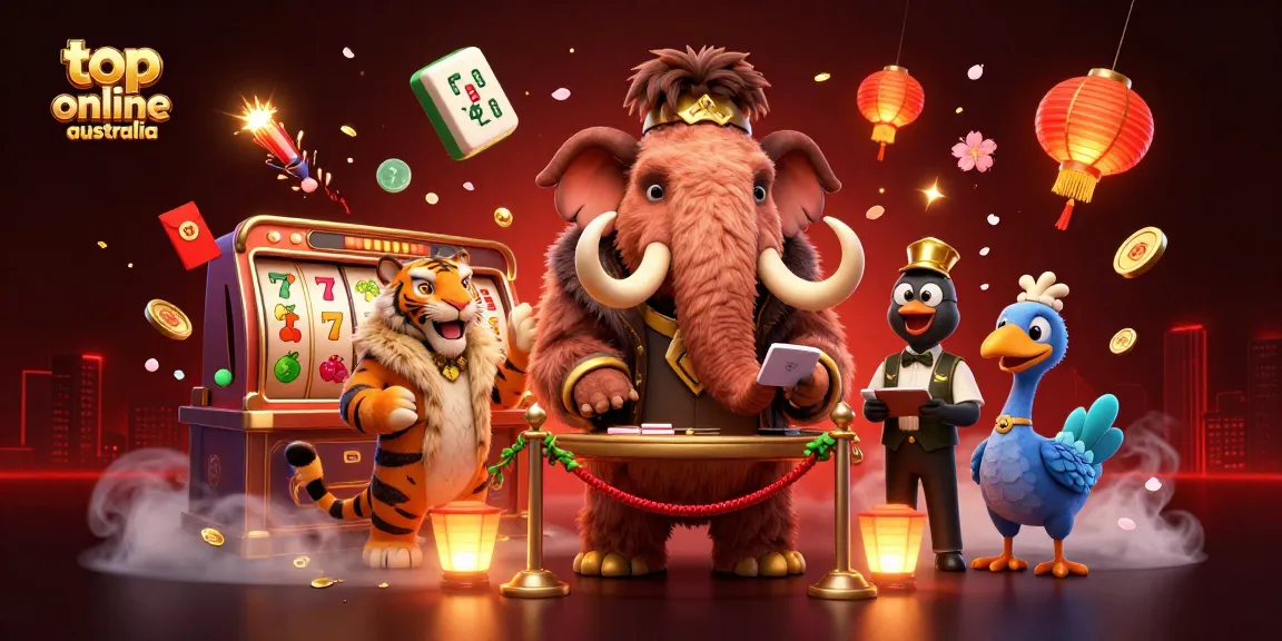Experience top online casino Australia with vibrant casino bouncers and thrilling slot game elements.