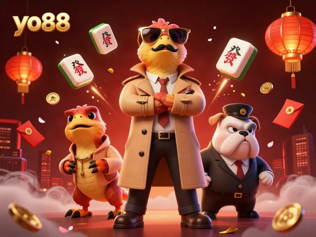 Experience the excitement of yo88 with raptors in a trench coat entering a VIP casino lounge amidst dynamic game elements.