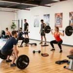 Deus Medical - Fitness-Enthusiasten trainieren mit Gewichten im modernen Fitnessstudio.
